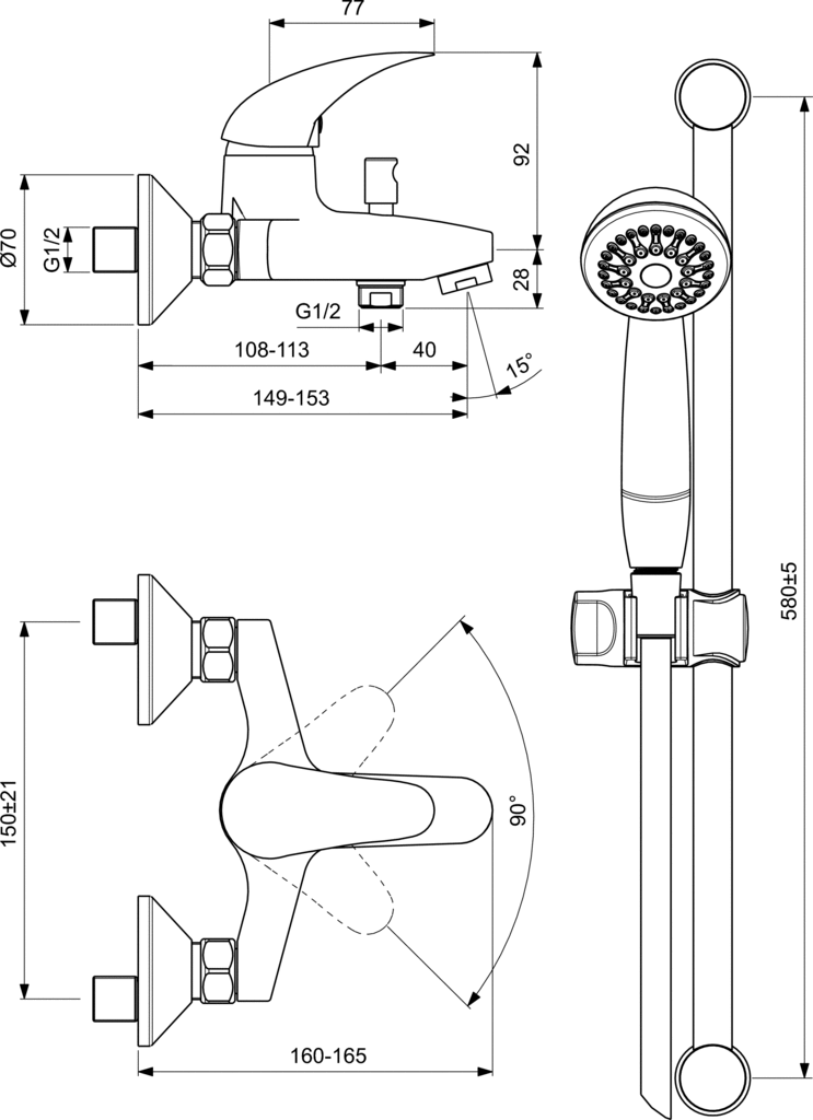 Смесител за вана и душ с аксесоари Orion B1294AA Vidima