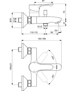 Alternative view of Смесител за вана/ душ Alpha без аксесоари BC654AA Ideal Standard стенен