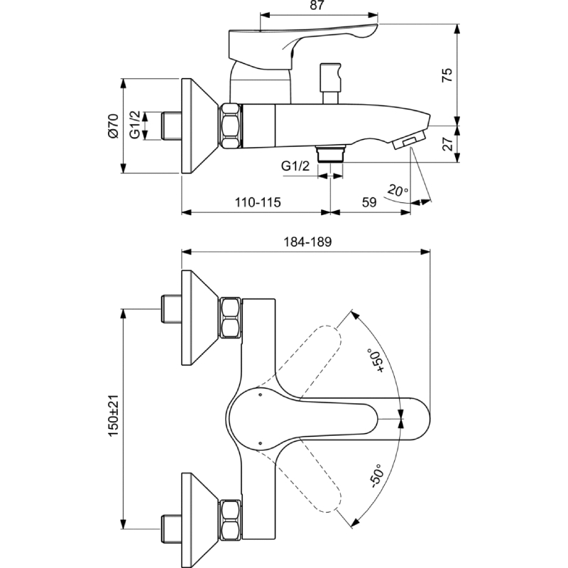 Смесител за вана/ душ Alpha без аксесоари BC654AA Ideal Standard стенен - Image 2
