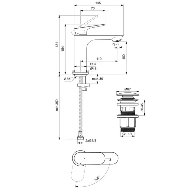 Смесител за умивалник CERALIFE O H100 IDEAL STANDARD BE009XG стоящ
