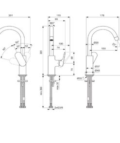 Смесител за умивалник с тръбен чучур H215 CERALIFE O BE015AA IDEAL STANDARD стоящ