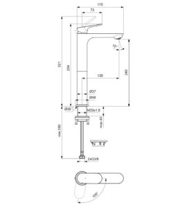 Смесител за умивалник висок Blue Start H240 CERALIFE O BE012AA IDEAL STANDARD стоящ