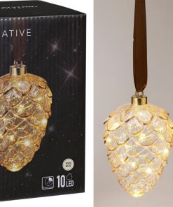 Коледна играчка шишарка 16 см LED